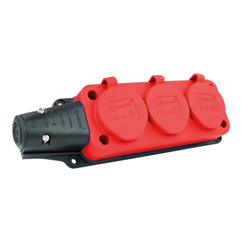 Listwa zasilająca 3 gniazda 16A 230V bez kabla czerwona Schuko 3101-308-1600