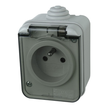 Gniazdo pojedyncze z uziemieniem natynkowe IP44 szare M-L 1592.FR