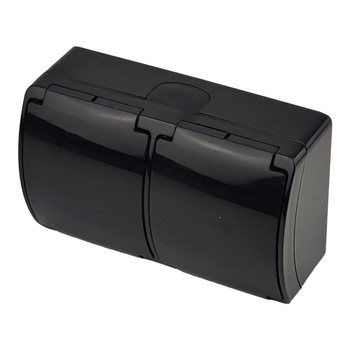 Gniazdo podwójne SCHUKO natynkowe ViPlast Koala IP44 czarne 182‑05 VG-2 182-05