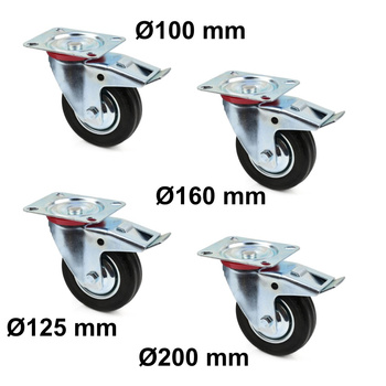 Koło obrotowe skrętne stalowe/gumowe z hamulcem 100/125/160 lub 200 mm G71519