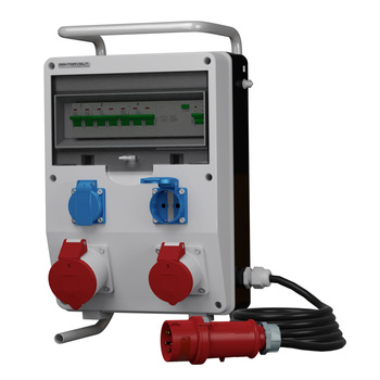 Rozdzielnica budowlana 32A 16A skrzynka elektryczna na stojaku z kablem 2x230V Schuko Doktorvolt ECO-S/FI SKHU DV-0403-D