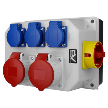 Rozdzielnica budowlana z rozłącznikiem izolacyjnym 32A BAU 2x16A 3x230V Schuko Mennekes Doktorvolt® DV-9771-D
